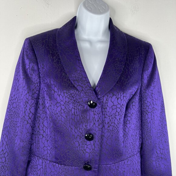KASPER Polyester Skirt Suit Size 12 Purple Black Shawl Collar Feminine Lined 2PC - Picture 4 of 10